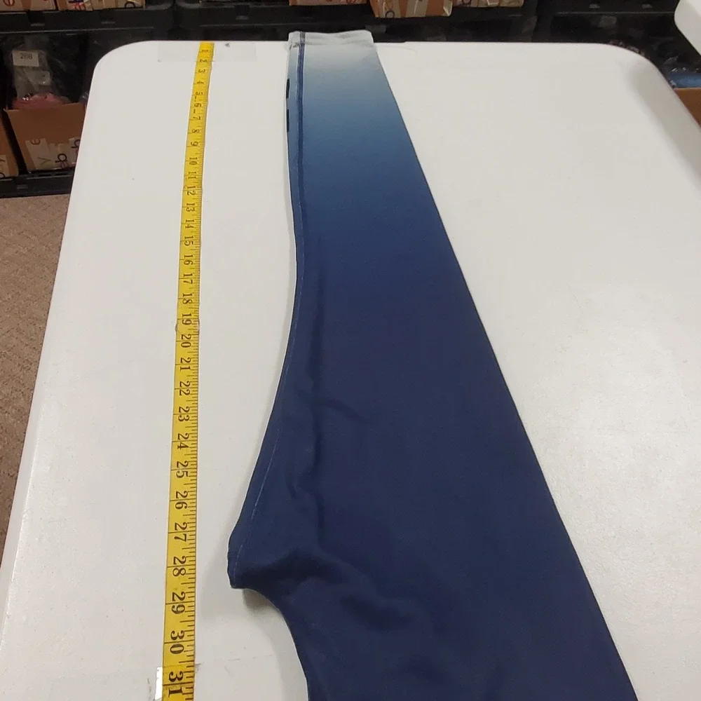 Alo Womens Mid Rise Full Length Athletic Leggings Size M Blue Striped Ombre Gym